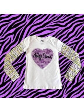 Abbey Dawn Women's White and Purple Lace Heart Tshirt